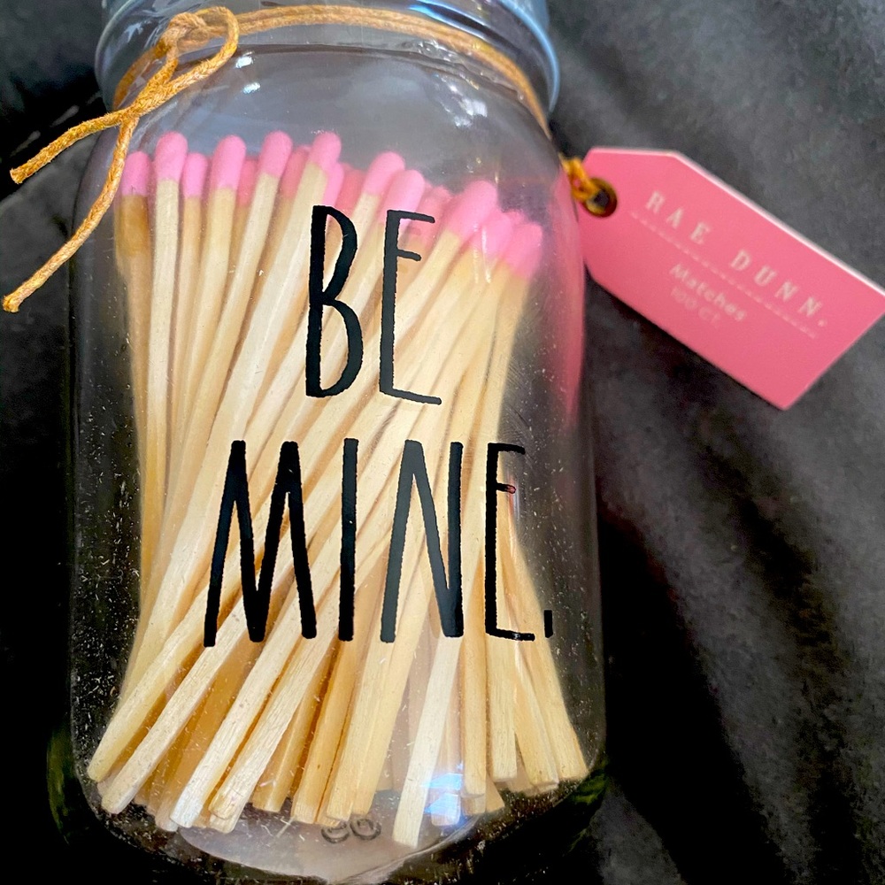 Rae Dunn Valentine Be Mine Jar with Pink Matches